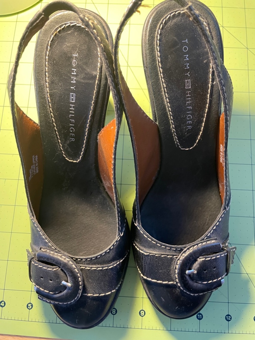 Tommy Hilfiger Black Leather Slingback Heels with Buckle